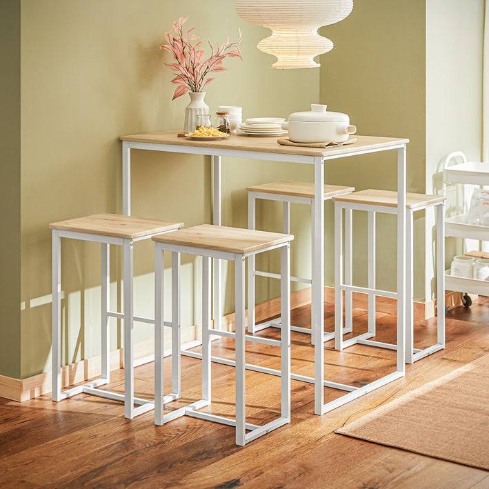 Sobuy SoBuy Bartisch mit 4 Hockern Bartisch set Stehtisch 5-teilig weiß-natur OGT15-WN Angebote