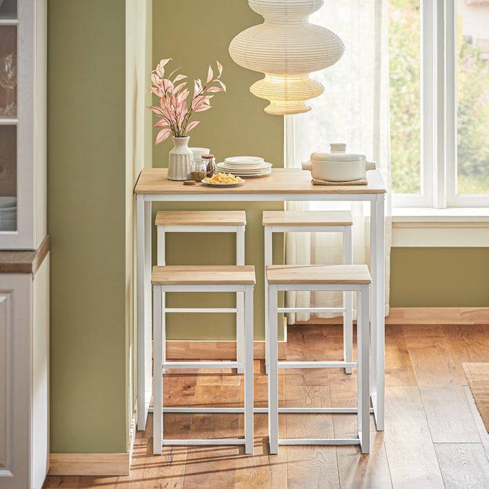 Sobuy SoBuy Bartisch mit 4 Hockern Bartisch set Stehtisch 5-teilig weiß-natur OGT15-WN Angebote