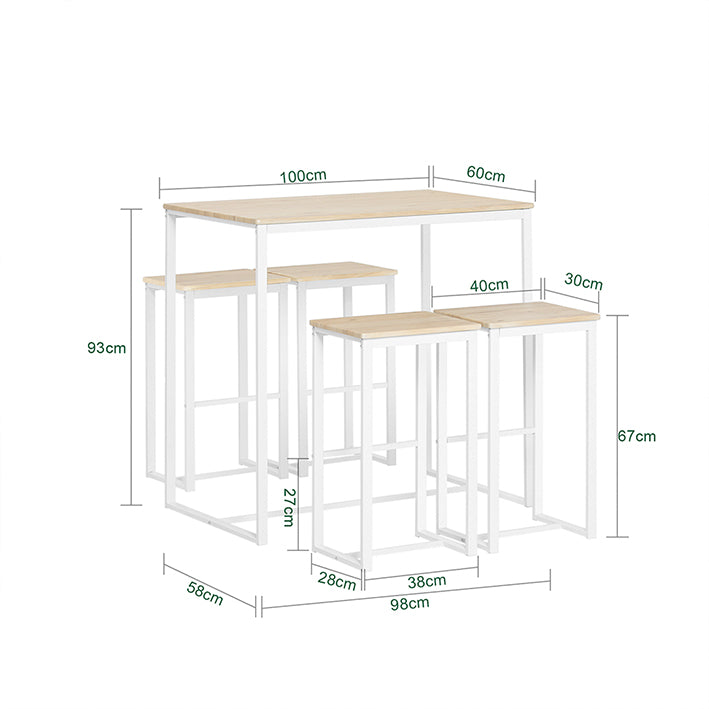 Sobuy SoBuy Bartisch mit 4 Hockern Bartisch set Stehtisch 5-teilig weiß-natur OGT15-WN Angebote