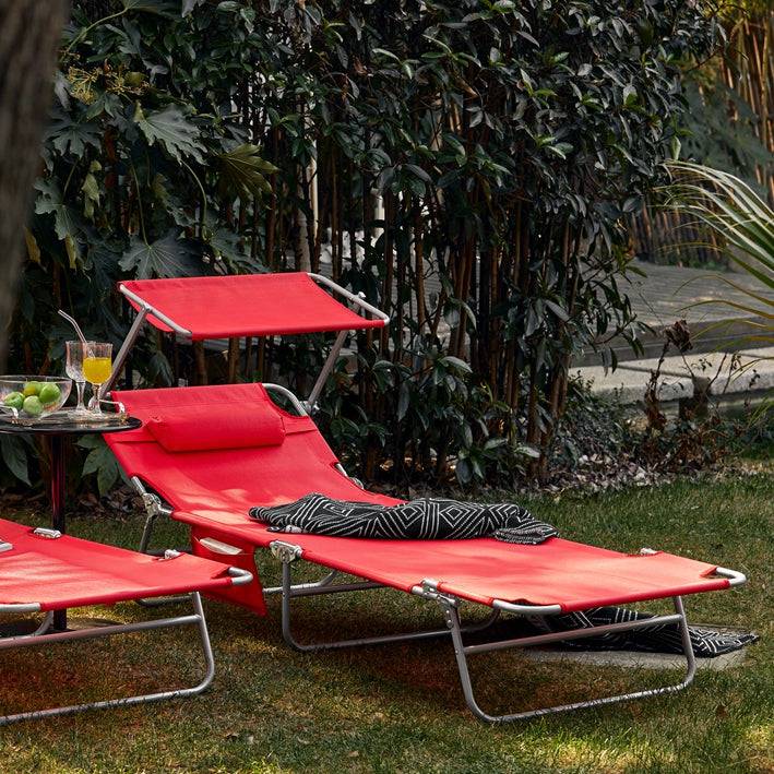 Sobuy SoBuy Sonnenliege mit Sonnendach Gartenliege Strandliege klappbar Rot OGS48-R