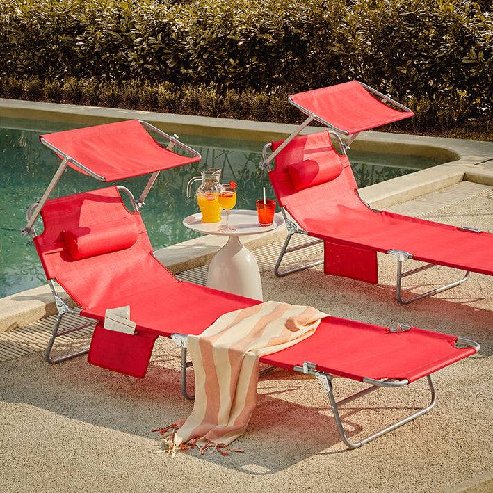 Sobuy SoBuy Sonnenliege mit Sonnendach Gartenliege Strandliege klappbar Rot OGS48-Rx2 Online
