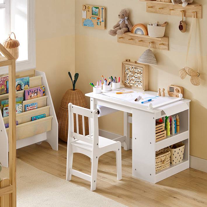 Sobuy SoBuy Kindertisch mit 1 Stuhl Kindersitzgruppe Maltisch für Kinder Weiß| KMB60-W Fabrikverkauf