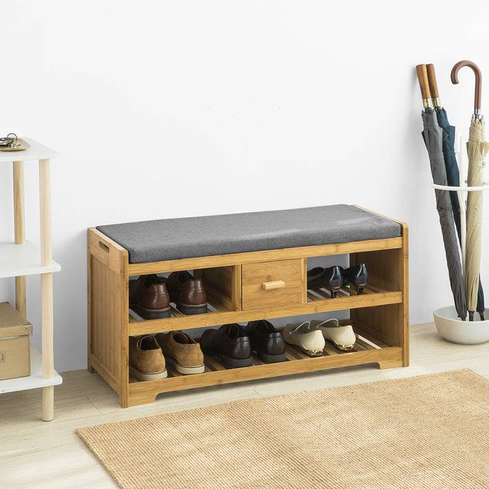 Sobuy SoBuy Sitzbank mit Sitzfläche Schuhbank mit 2 Ablagen und Schublade Bambus FSR75-N Zeitlich begrenztes Angebot