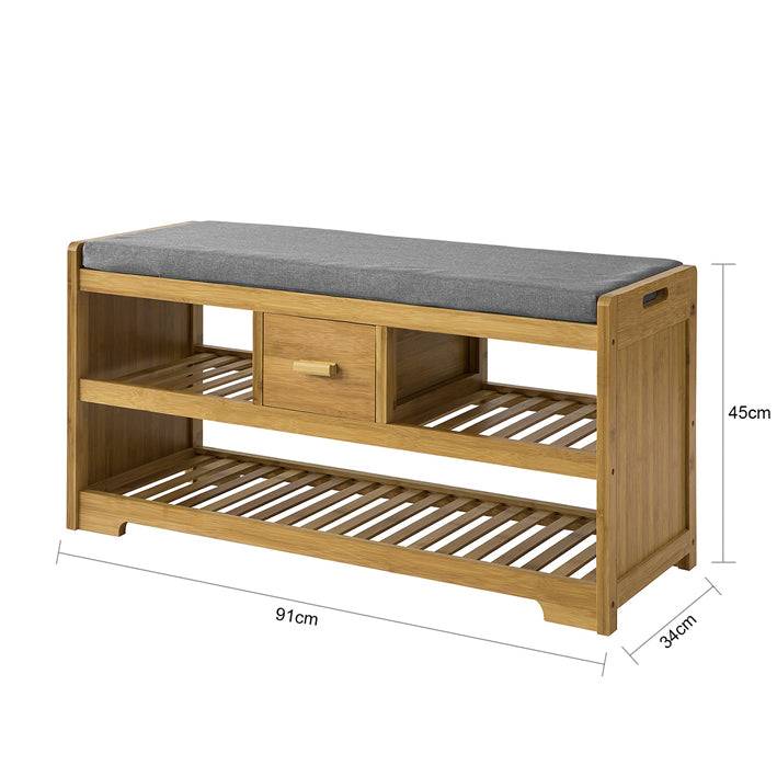 Sobuy SoBuy Sitzbank mit Sitzfläche Schuhbank mit 2 Ablagen und Schublade Bambus FSR75-N Zeitlich begrenztes Angebot