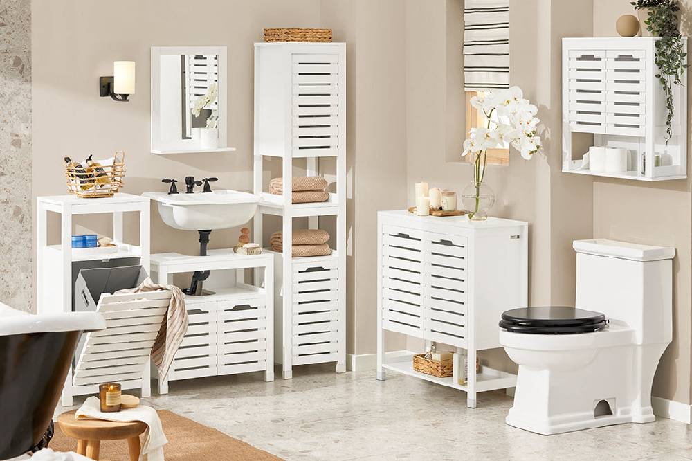 Sobuy SoBuy Wäscheschrank mit Wäschesack Wäschesammler Wäschekorb Weiß BZR67-W Sonderangebote