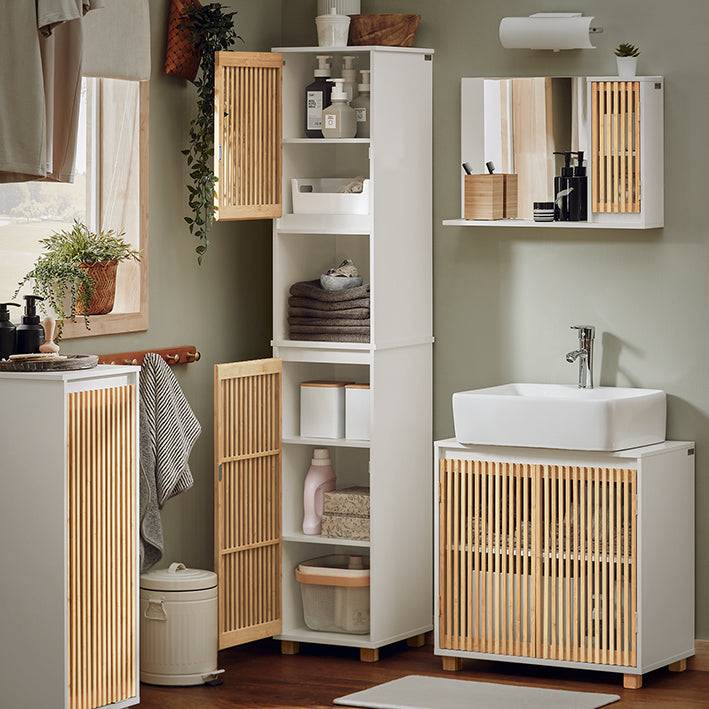 Sobuy SoBuy Hochschrank Badschrank schmal Badregal Badmöbel Weiß-Natur BZR127-W Zeitbegrenzte Promotion