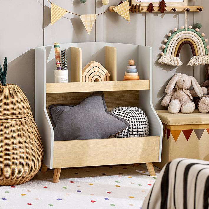 Sobuy SoBuy Kinderbücherregal Spielzeugtruhe Aufbewahrungsregal Kinderzimmer Grau/Natur KMB105-HG Begrenzt auf 3 Tage