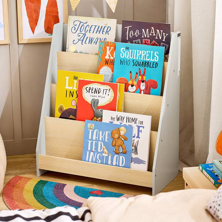Sobuy SoBuy Kinderbücherregal Zeitungsständer Aufbewahrungsregal für Kinder Grau/Natur KMB106-HG Speichern exportieren