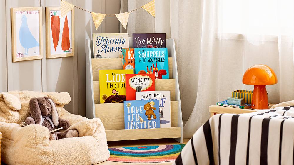 Sobuy SoBuy Kinderbücherregal Zeitungsständer Aufbewahrungsregal für Kinder Grau/Natur KMB106-HG Speichern exportieren