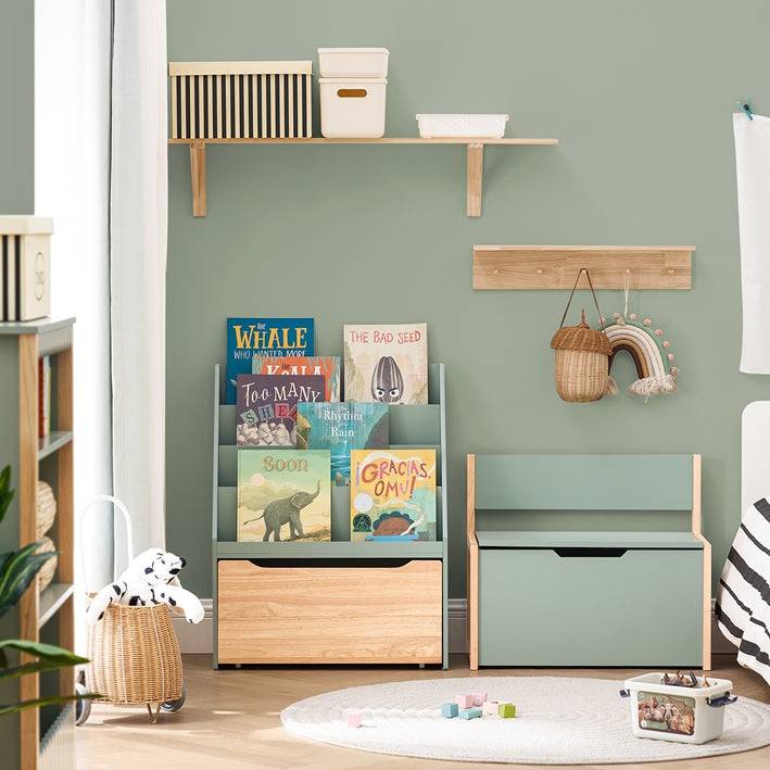Sobuy SoBuy Kinder Bücherregal Spielzeugtruhe Aufbewahrungsregal Kinderzimmer Grün-Natur| KMB95-GR Im Verkauf