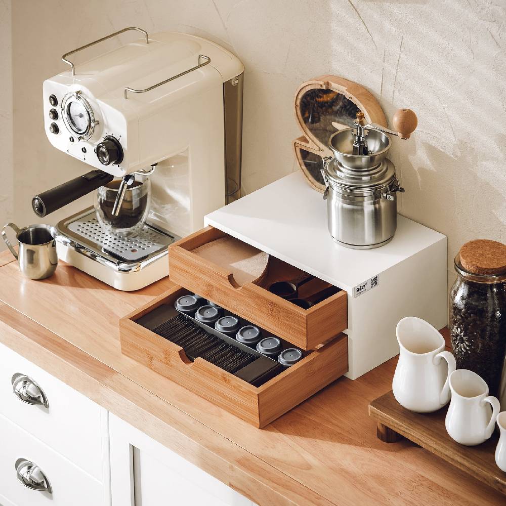Sobuy SoBuy Kaffeekapsel Box Aufbewahrungsbox Schubladenbox Bambus FRG180-WN Kostenloser Versand