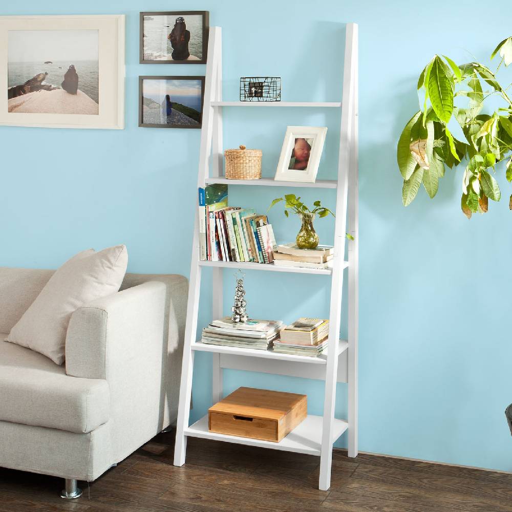 Sobuy SoBuy Leiterregal Weiß Bücherregal Standregal Holz FRG61-W Valentinstagsangebot