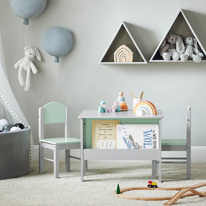 Sobuy SoBuy Kindertisch mit Stühlen Kindersitzgruppe Maltisch für Kinder Hellgrau KMB88-HG Saisonale Angebote