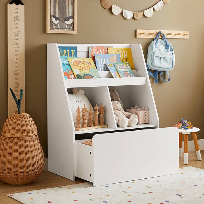 Sobuy SoBuy Kinderregal mit 1 Spielzeugtruhe Bücherregal Aufbewahrungsregal für Kinder KMB83-W Räumungsverkauf