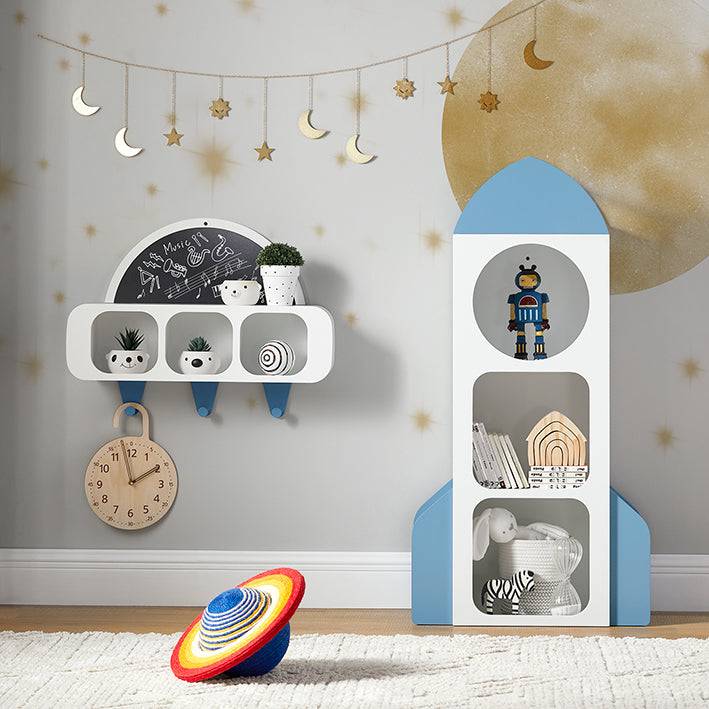 Sobuy SoBuy Kinderregal Rakete Bücherregal Aufbewahrungsregal für Kinder Weiß-Blau KMB87-W VIP-Rabatte