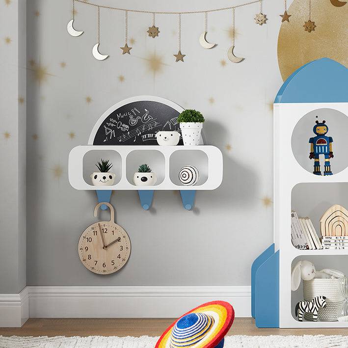 Sobuy SoBuy Kindergarderobe mit 1 halbrunden Tafel Kinderregal Wandgarderobe Hängeregal Weiß-Blau KMB86-W Neueste Stile