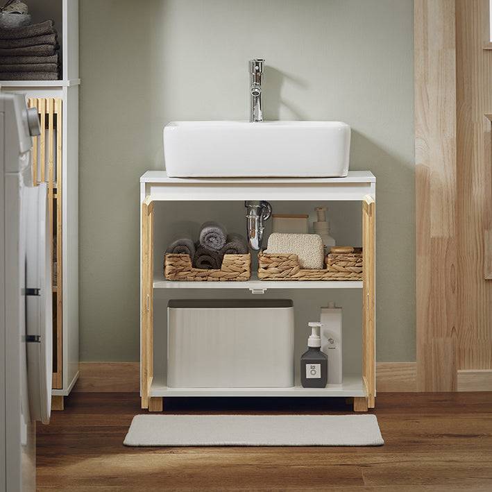 Sobuy SoBuy Waschbeckenunterschrank Badschrank Waschtisch Weiß-Natur BZR125-W Bis zu 50% Rabatt