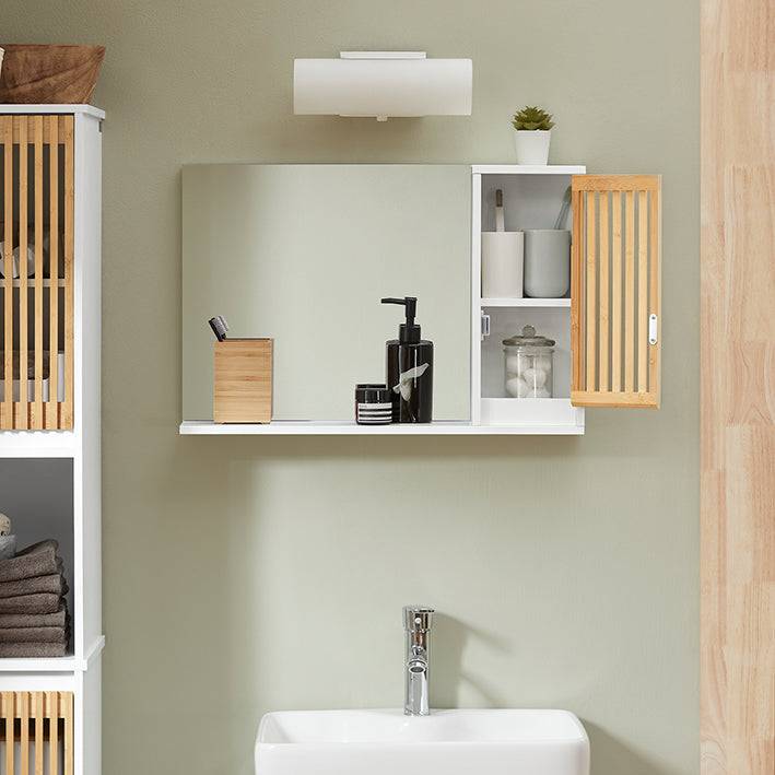 Sobuy SoBuy Spiegelschrank Hängeschrank Wandspiegel Badschrank Weiß-Natur BZR128-W Riesige Rabatte