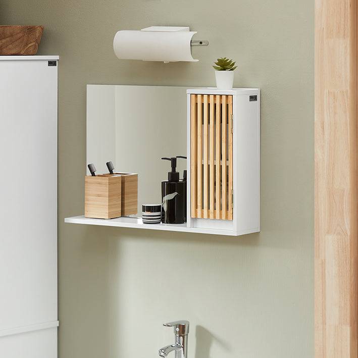 Sobuy SoBuy Spiegelschrank Hängeschrank Wandspiegel Badschrank Weiß-Natur BZR128-W Riesige Rabatte