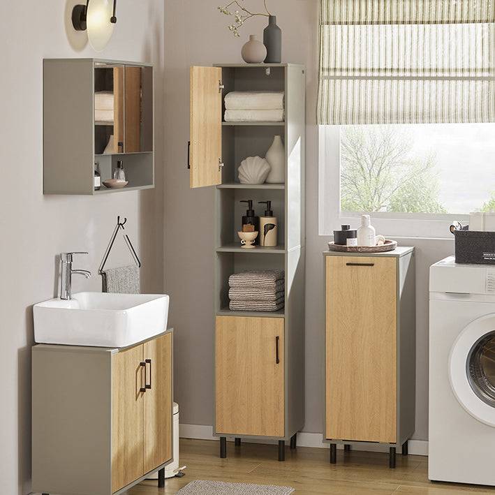 Sobuy SoBuy Bad Hochschrank Badschrank Badregal Badezimmermöbel Naturgrau BZR131-NG Kostenloser Versand international