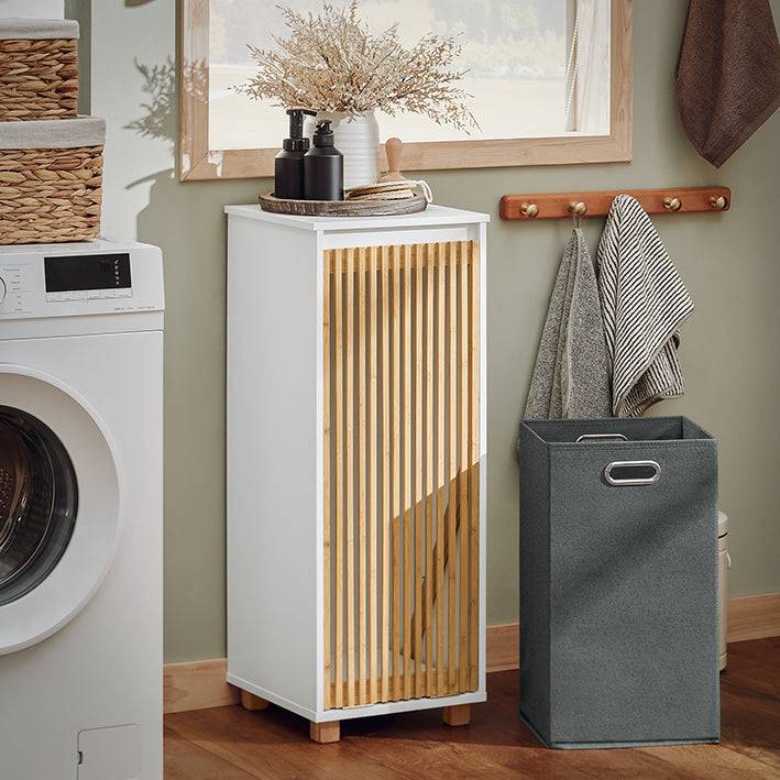 Sobuy SoBuy Wäscheschrank mit ausklappbarem Wäschesack Wäschesammler Badschrank Weiß-Natur BZR126-W Fabrikladen