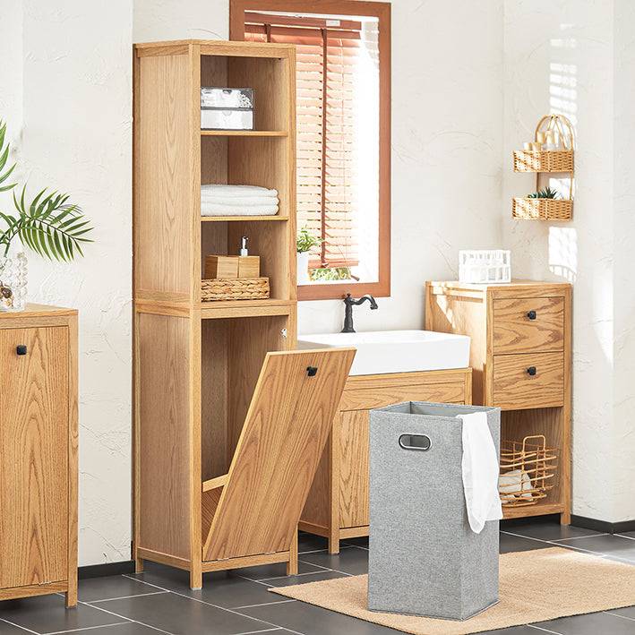 Sobuy SoBuy Badschrank schmal mit Wäschesack Hochschrank Badregal Natur BZR95-N Speichern exportieren