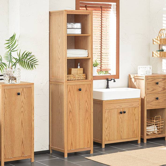 Sobuy SoBuy Badschrank schmal mit Wäschesack Hochschrank Badregal Natur BZR95-N Speichern exportieren