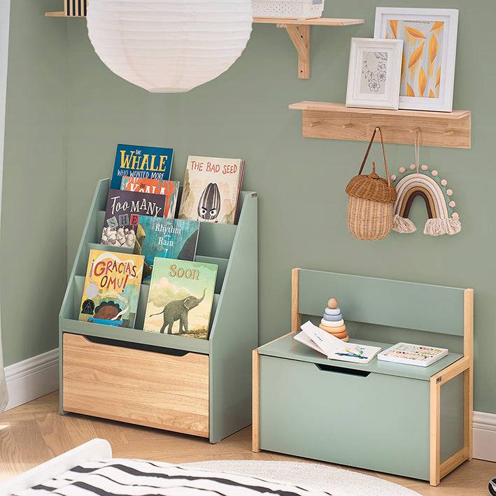 Sobuy SoBuy Kinder Sitzbank mit Bücherregal Spielzeugtruhe Aufbewahrungsbox Grün-Natur KMB94-GR Bis zu 60% Rabatt
