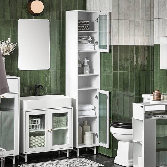 Sobuy SoBuy Bad Hochschrank Badschrank mit Glastür Badregal Weiß BZR118-W Speichern exportieren
