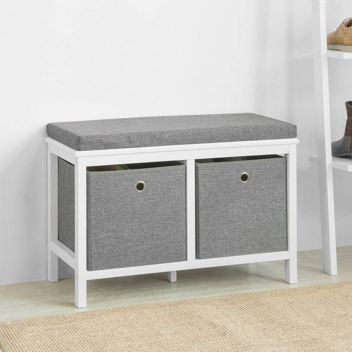 Sobuy SoBuy Sitzkommode Schuhtruhe Sitzbank mit 2 grauen Körben Weiß-Grau FSR81-HG Rabatt