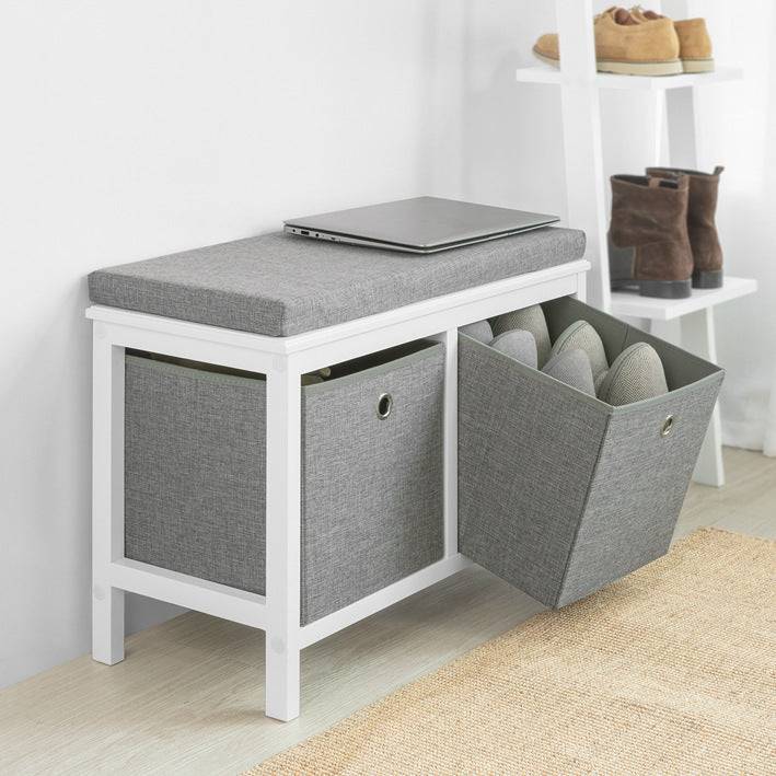 Sobuy SoBuy Sitzkommode Schuhtruhe Sitzbank mit 2 grauen Körben Weiß-Grau FSR81-HG Rabatt
