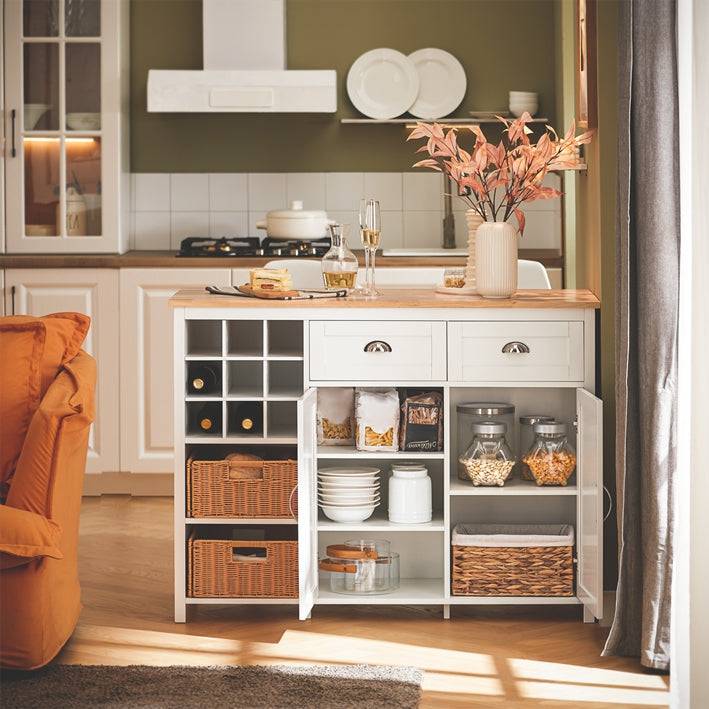 Sobuy SoBuy Kücheninsel mit 2 Rattankörben Küchenschrank Sideboard Kommode Buffet KNL05-W Online Outlet