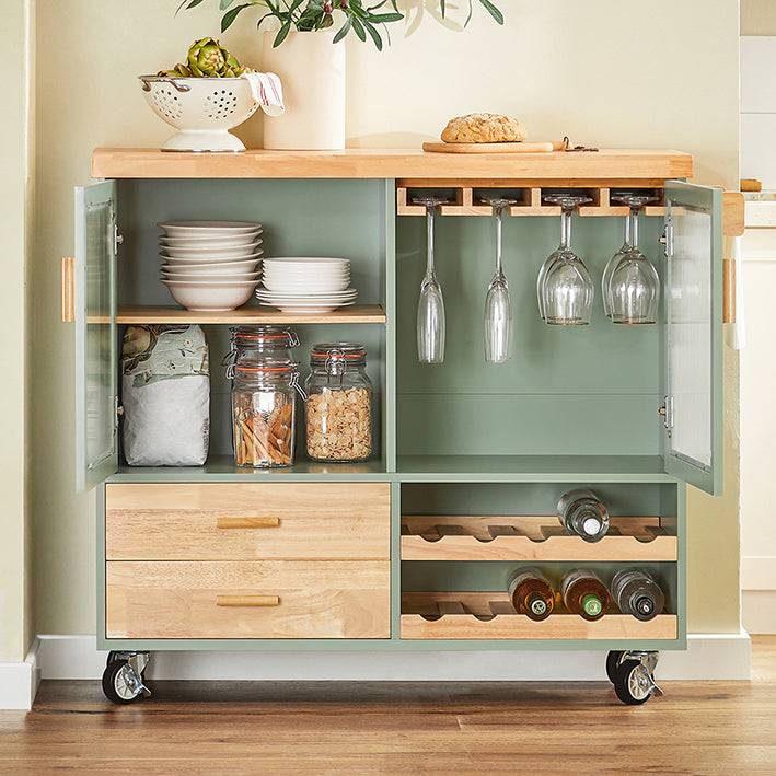 Sobuy SoBuy Küchenwagen mit Flaschenablage Kücheninsel mit Weinglashalter Küchenschrank Sideboard Grün FKW114-GR Räumungsverkauf