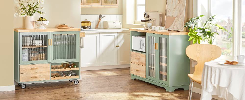Sobuy SoBuy Küchenwagen mit Flaschenablage Kücheninsel mit Weinglashalter Küchenschrank Sideboard Grün FKW114-GR Räumungsverkauf