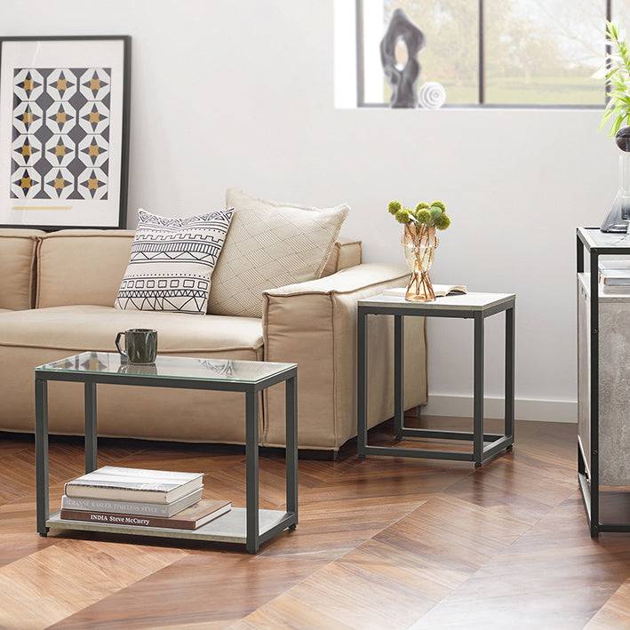 Sobuy SoBuy 2-tlg. Satztisch Set Couchtisch mit Glas Beistelltisch Set FBT35-HG Wochenangebot