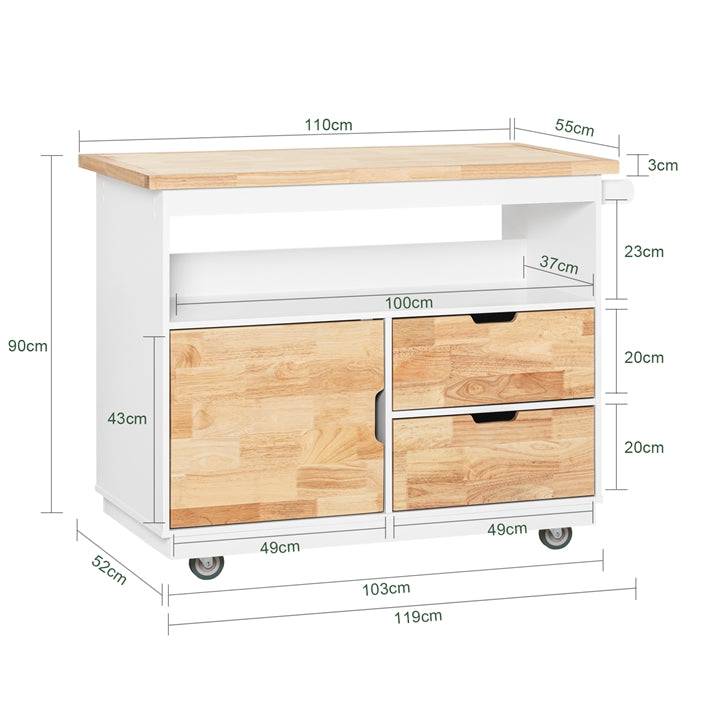 Sobuy SoBuy Küchenwagen Kücheninsel mit Gewürzregal Küchenschrank Sideboard Weiß-Natur FKW107-II-WN Letzter Tag