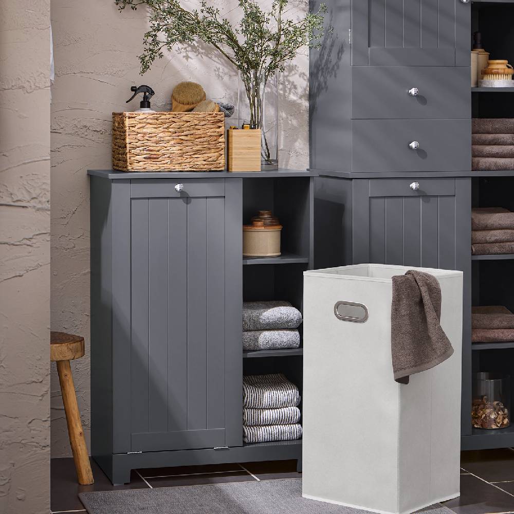 Sobuy SoBuy Wäscheschrank mit Wäschesack Wäschesammler Wäschekorb Dunkelgrau BZR105-DG Clearance-Verkauf