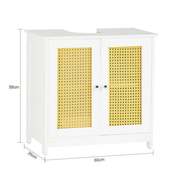 Sobuy SoBuy Waschbeckenunterschrank mit Gitteroptik-Türen Badschrank Waschtisch Weiß-Gelb BZR72-II-W Fabrikladen