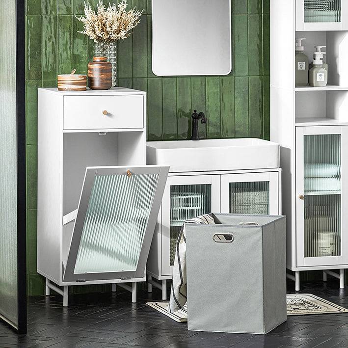 Sobuy SoBuy Wäscheschrank mit Wäschesack Wäschetruhe mit Glastür Wäschesammler Weiß BZR116-W Begrenzt auf 3 Tage