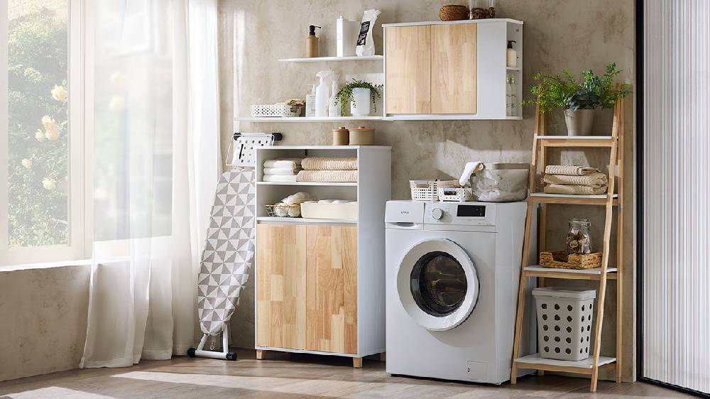 Sobuy SoBuy Wäscheschrank mit Wäschesack Badschrank Badregal Weiß-Natur BZR143-WN Rabatte dieses Monats
