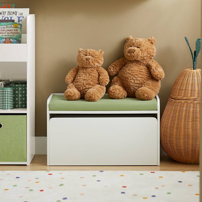 Sobuy SoBuy Spielzeugtruhe Sitzbank mit Sitzkissen Aufbewahrungsbox für Kinder Grün Weiß KMB80-W Sonderangebot