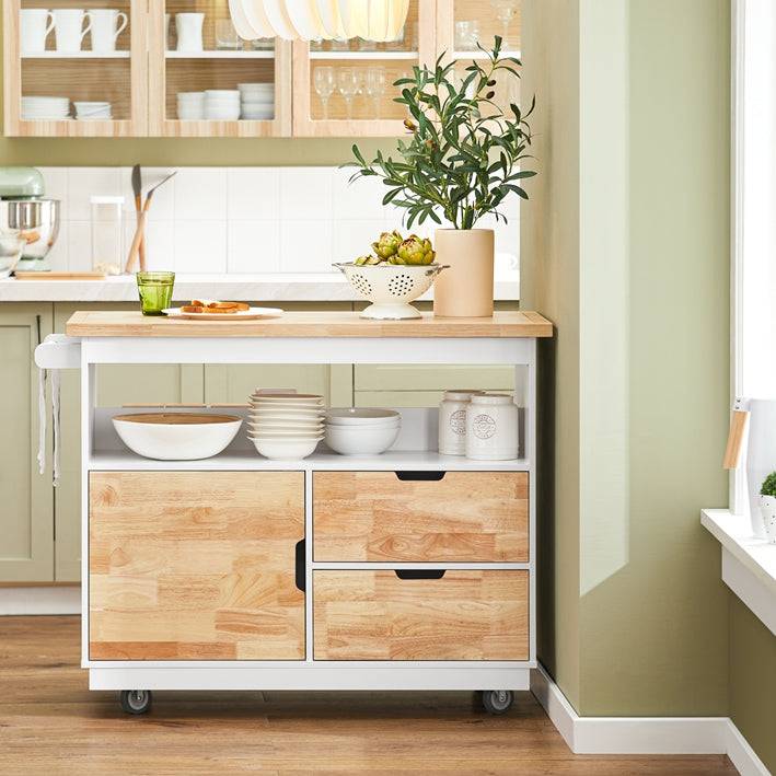 Sobuy SoBuy Küchenwagen Kücheninsel mit Gewürzregal Küchenschrank Sideboard Weiß-Natur FKW107-II-WN Cyber Monday