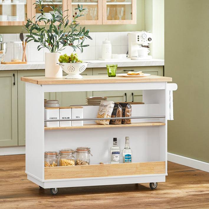 Sobuy SoBuy Küchenwagen Kücheninsel mit Gewürzregal Küchenschrank Sideboard Weiß-Natur FKW107-II-WN Cyber Monday