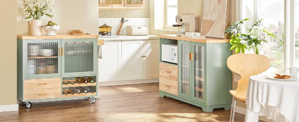 Sobuy SoBuy Sideboard mit 2 Glastüren Küchenschrank Kommode Flurschrank Grün FSB81-GR Muttertagsangebot