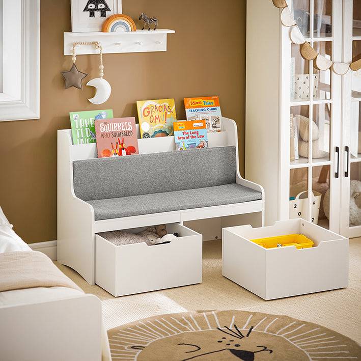 Sobuy SoBuy Kinder Sitzbank mit Bücherregal und Sitzkissen Spielzeugtruhe Aufbewahrungsbox mit Rollen Weiß KMB66-W Tägliche Deals