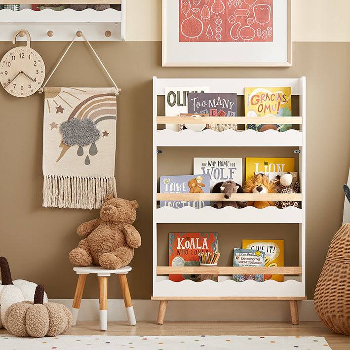 Sobuy SoBuy Kinderregal Bücherregal Wandregal Aufbewahrungsregal mit 3 Ablagen Weiß KMB77-W Begrenzte Freigabe