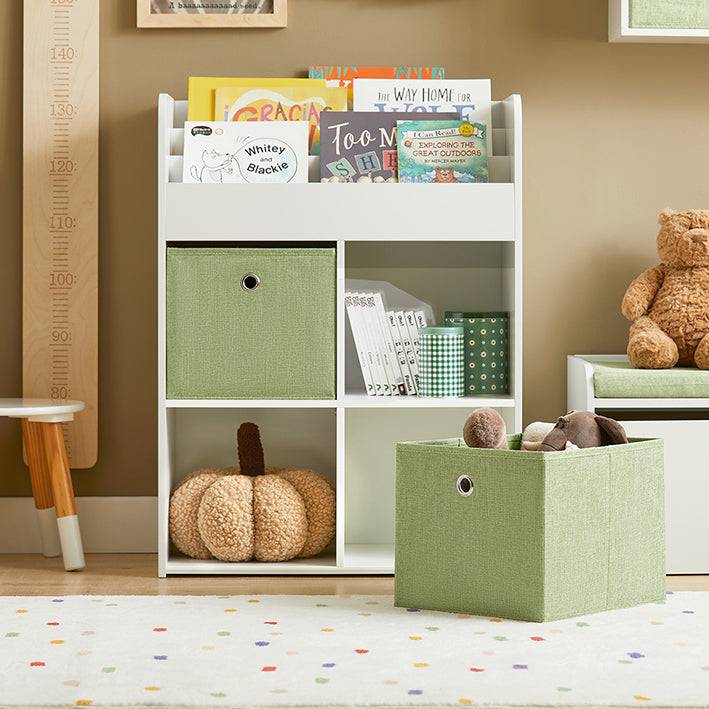 Sobuy SoBuy Kinderbücherregal mit 2 Stoffboxen Spielzeugregal Aufbewahrungsregal für Kinder KMB79-W Letzte 2 Tage
