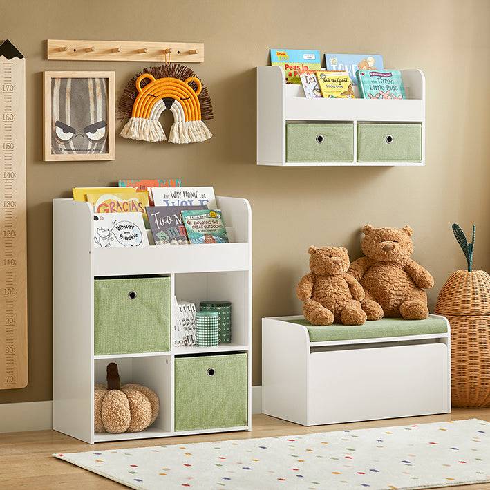 Sobuy SoBuy Kinderbücherregal mit 2 Stoffboxen Spielzeugregal Aufbewahrungsregal für Kinder KMB79-W Letzte 2 Tage