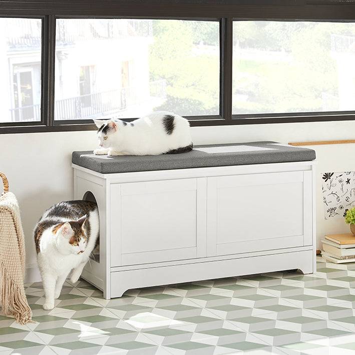 Sobuy SoBuy Katzenhaus mit Katzennäpfe Tierhaus Schuhbank mit Katzenhaus Weiß FSR136-W Riesige Rabatte