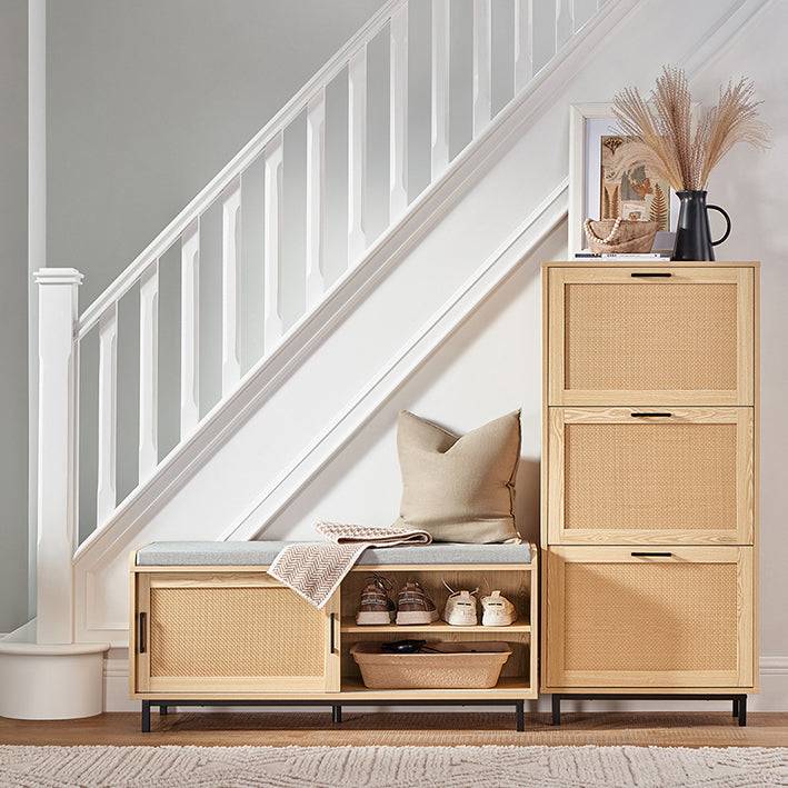 Sobuy SoBuy Schuhbank mit Sitzfläche Dielenbank mit Schiebetüren Schuhschrank Sitzbank Natur FSR154-N Clearance-Verkauf